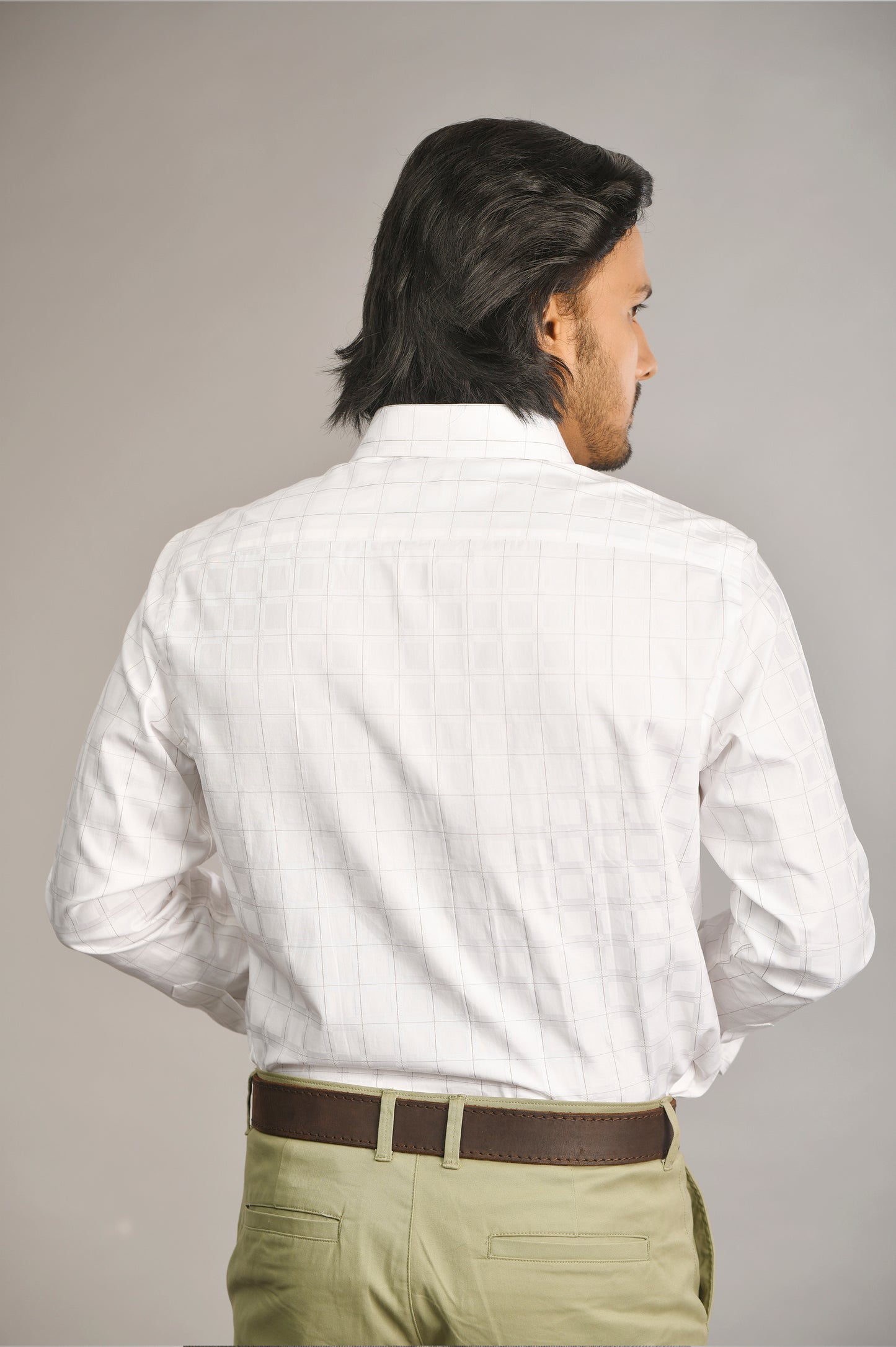 Satin Finish White Check Shirt
