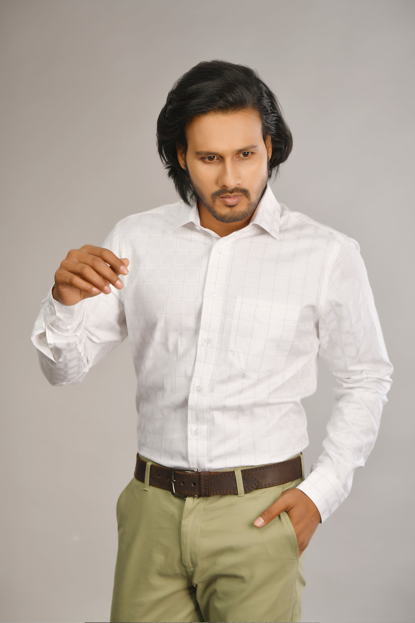 Satin Finish White Check Shirt