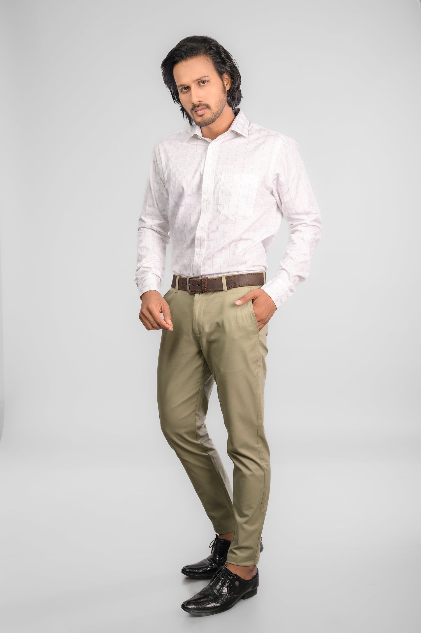 Satin Finish White Check Shirt