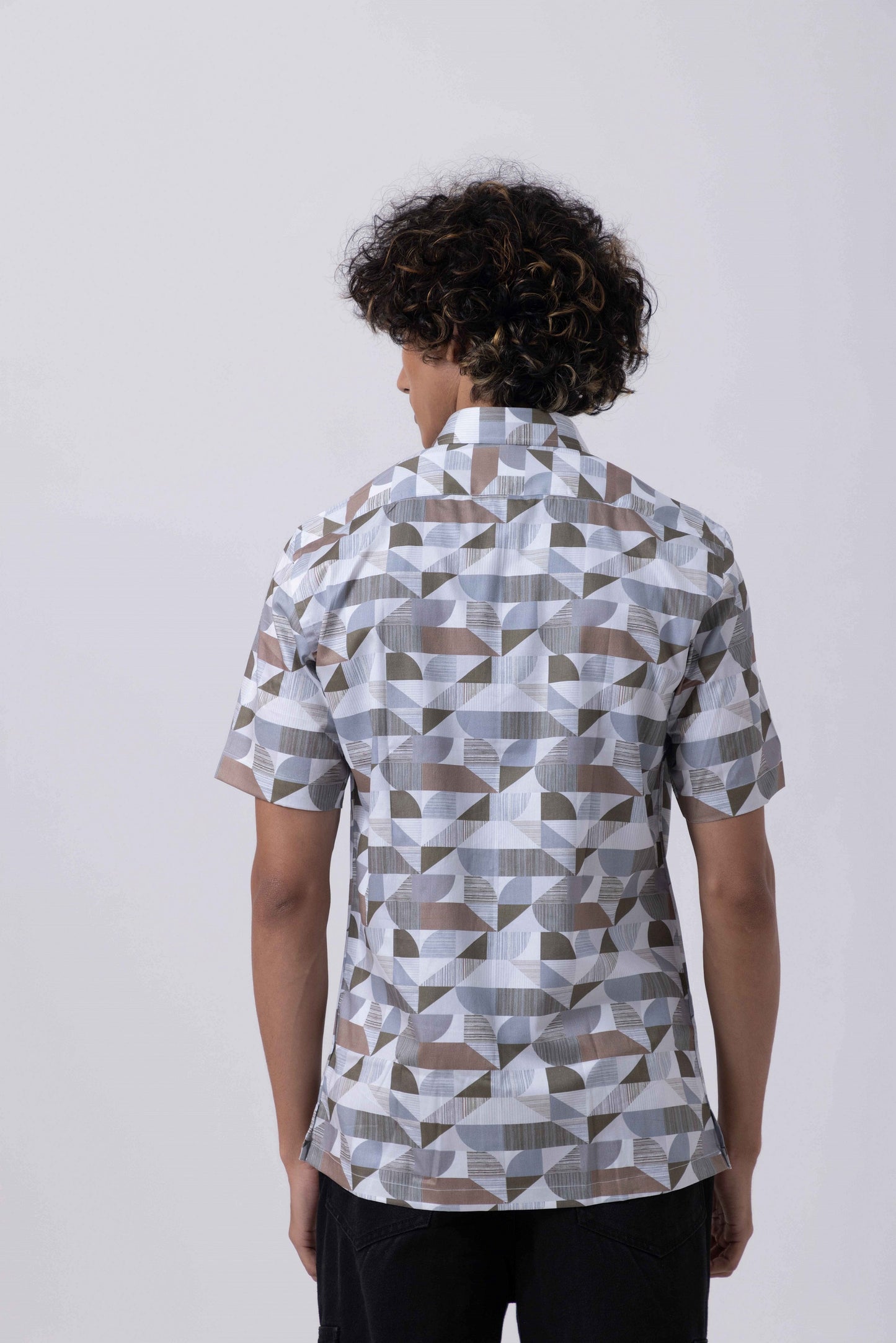 Back view of The Man Printed Slim Fit Shirt with intricate geometric patterns, perfect for casual and formal occasions.