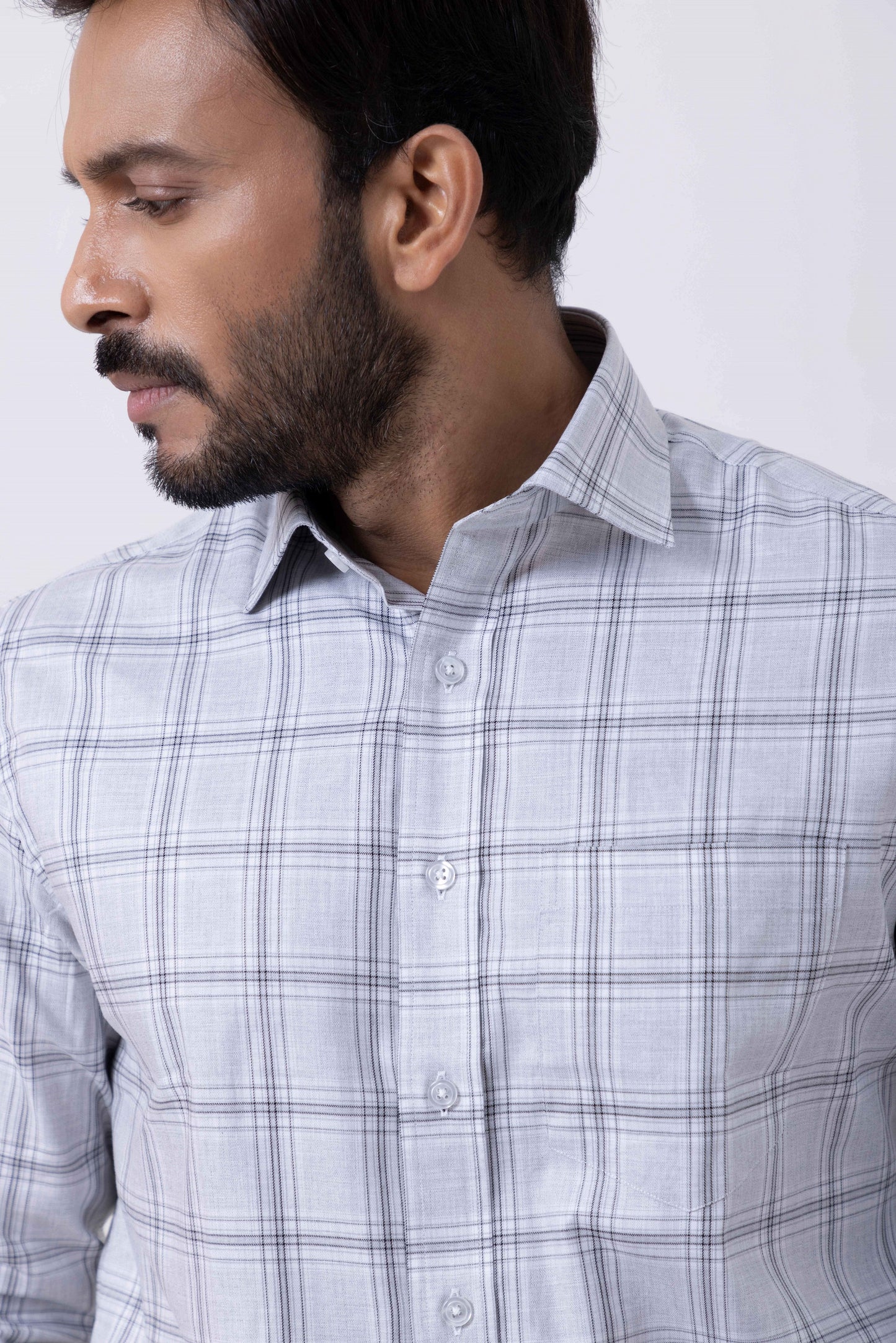 Men's Giza Classic Black and White Checked Regular Fit Shirt, showcasing a sophisticated checkered design.