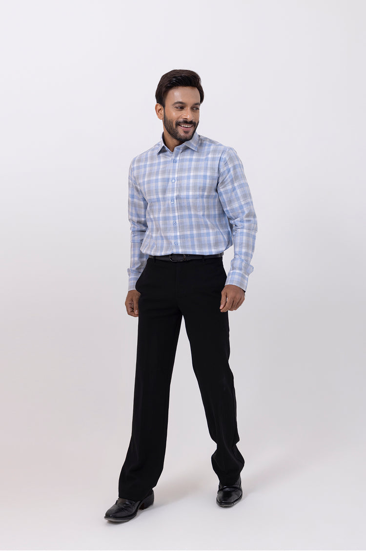 Giza Men Blue & white Checked Regular Fit Shirt
