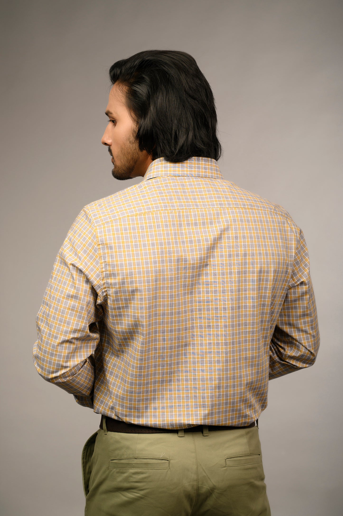 Elegant Grey & Yellow Checkered Shirt