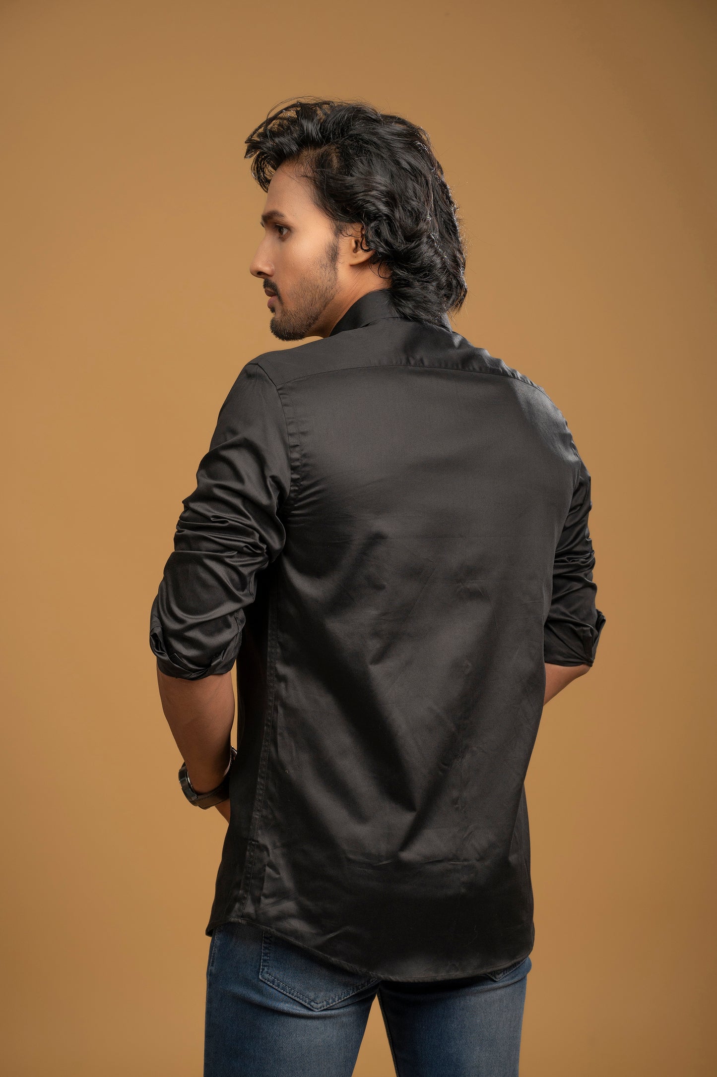 Black Satin Charm Slim Fit Shirt