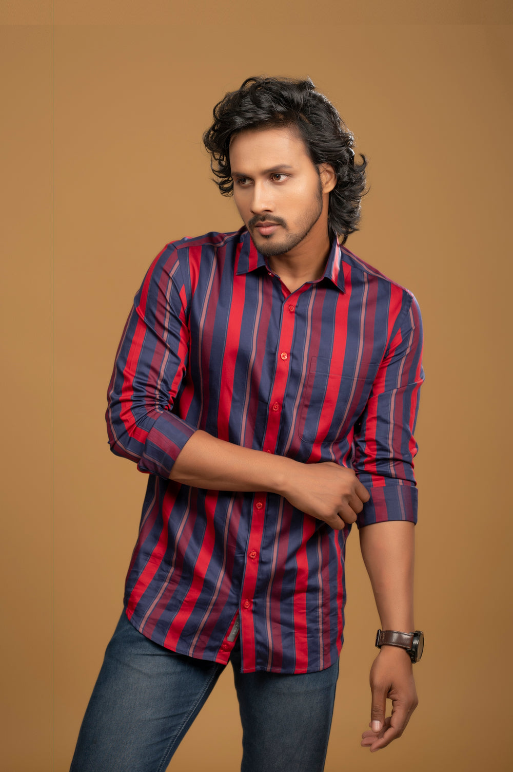 Navy Blue & Red Striped Regal Shirt