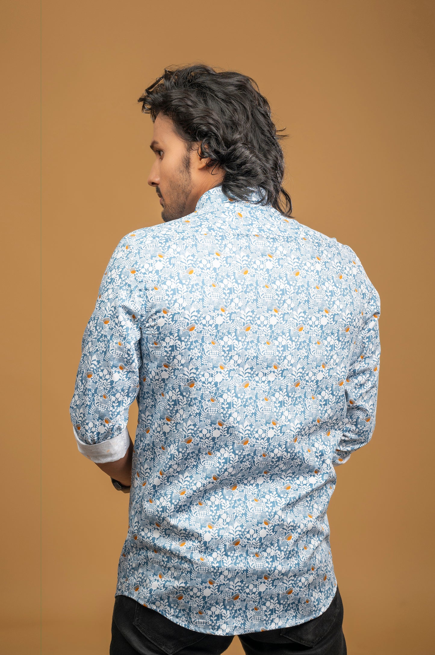 White & Blue Floral Print Shirt