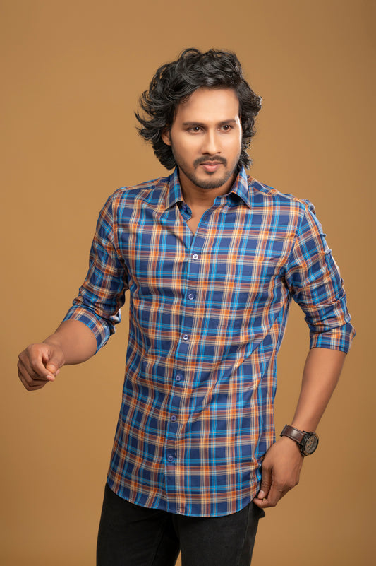 Blue Checkered Twill Shirt