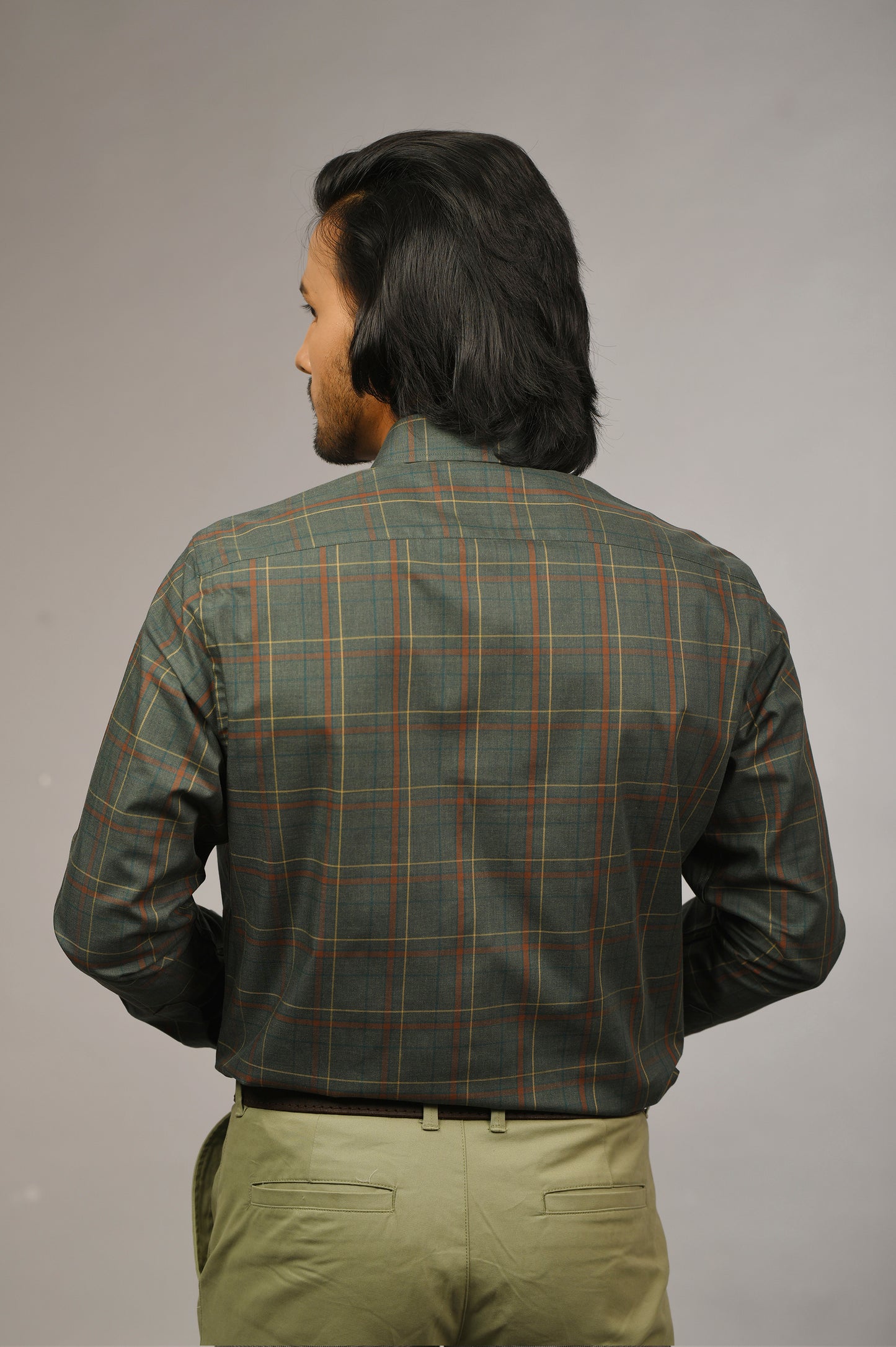 Olive Green Melange Check Shirt