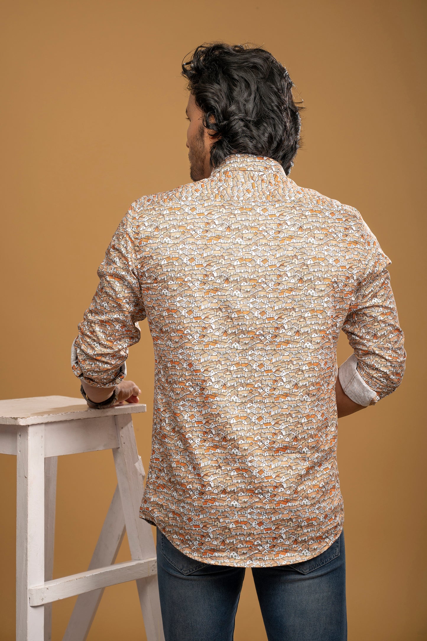 Rust & White House Print Shirt