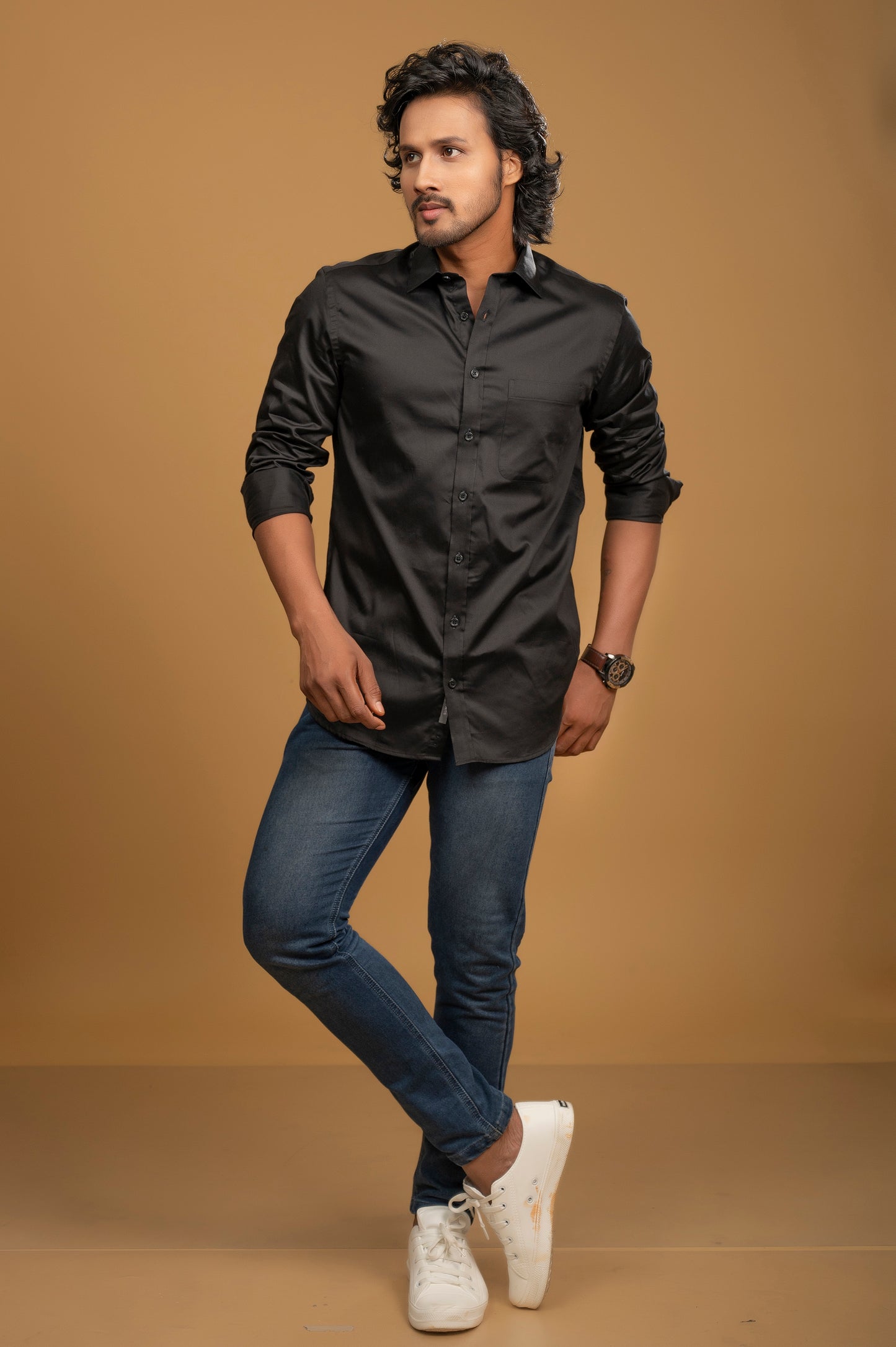 Black Satin Charm Slim Fit Shirt