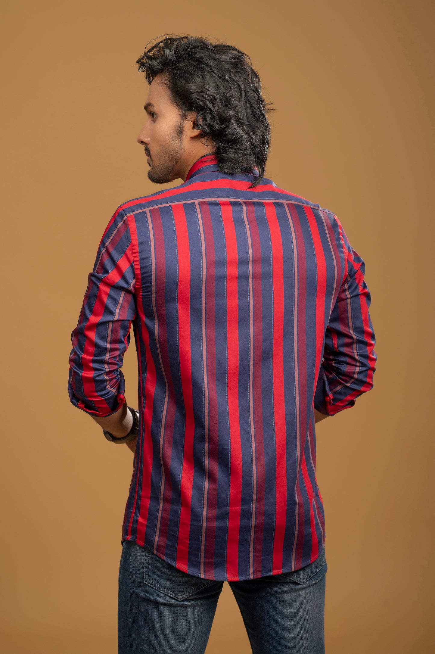 Navy Blue & Red Striped Regal Shirt