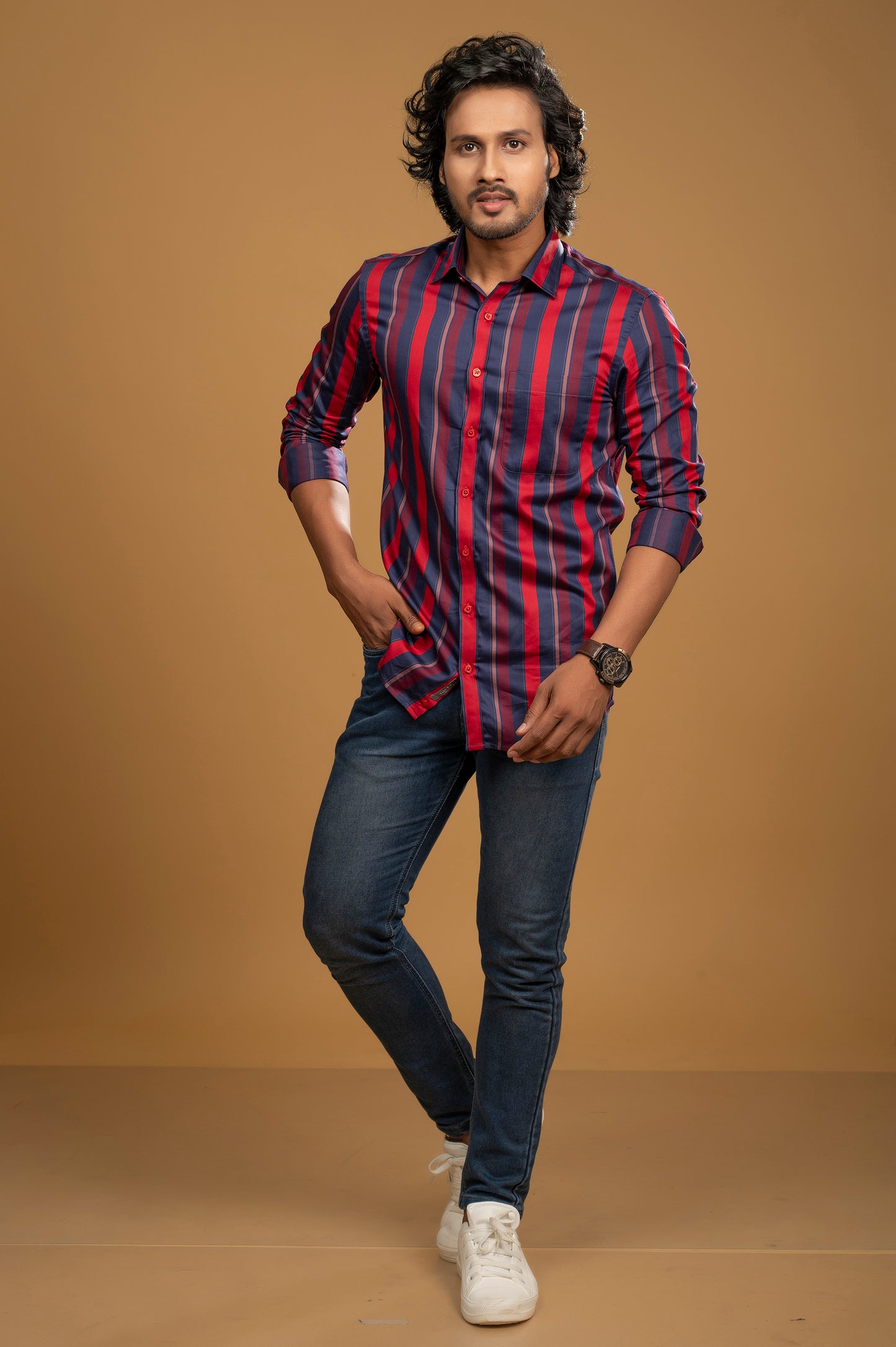 Navy Blue & Red Striped Regal Shirt