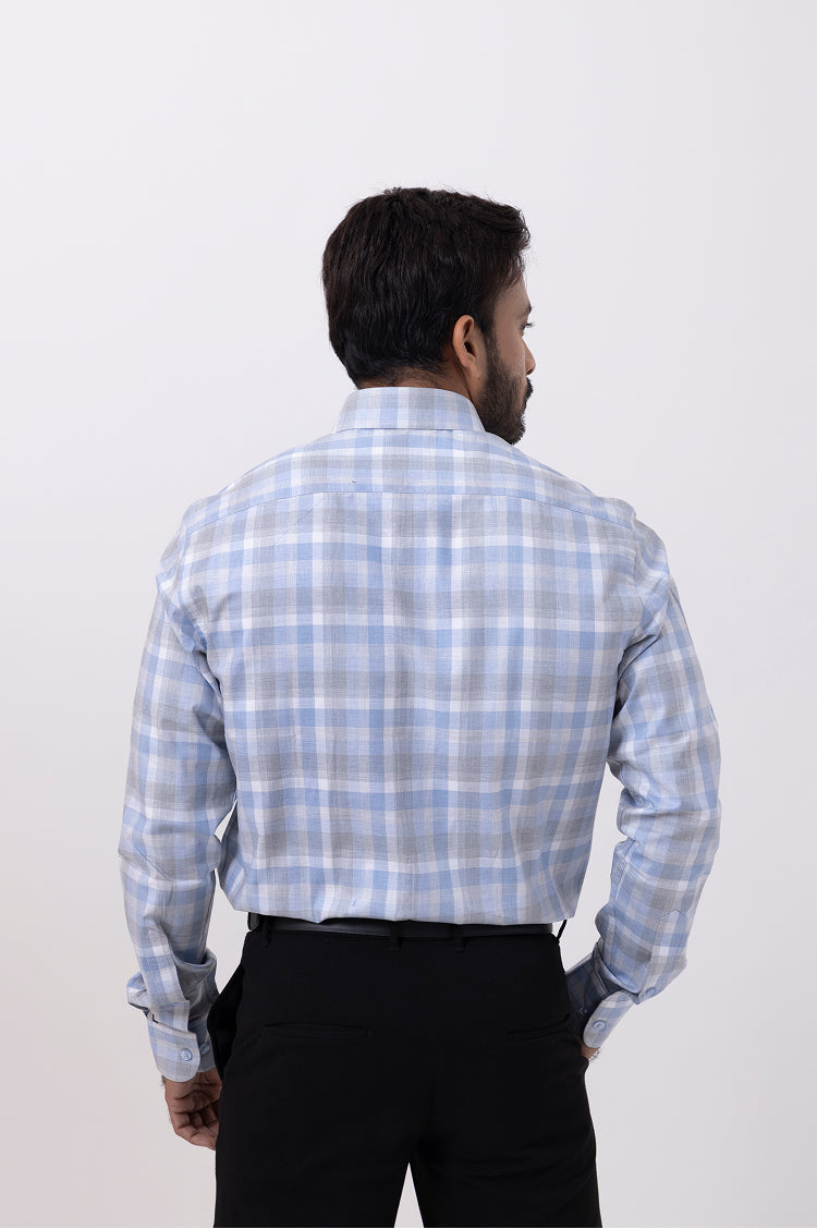Giza Men Blue & white Checked Regular Fit Shirt